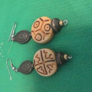 Artisan Gold and Brown Dangle Earrings